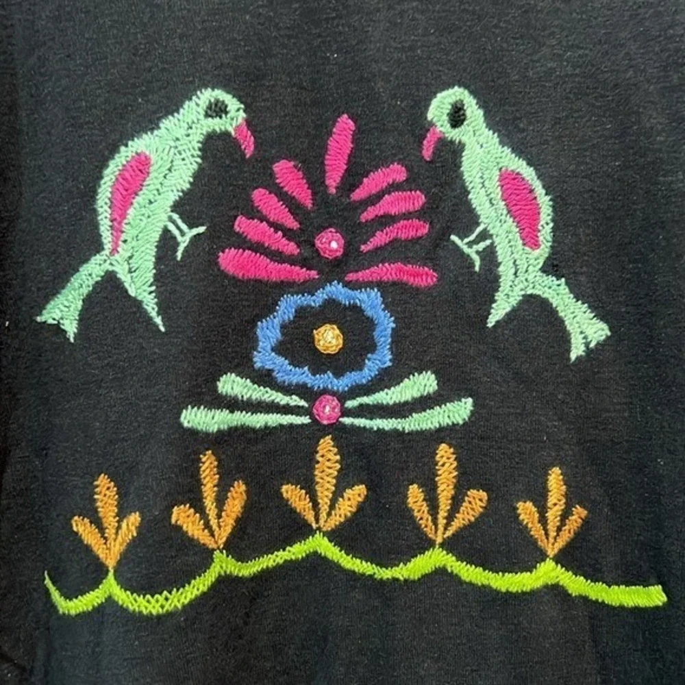 Jane Ashley Black Bird Embroidered Sweater S‎ Artsy Floral Teacher Grandmacore